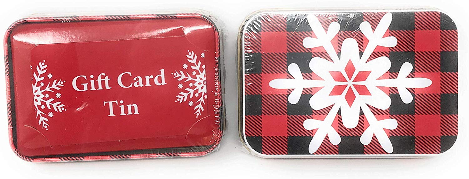 Lindy Bowman Christmas Holiday Gift Card Tin Box, 2Pack (White Snowflake Buffalo Check