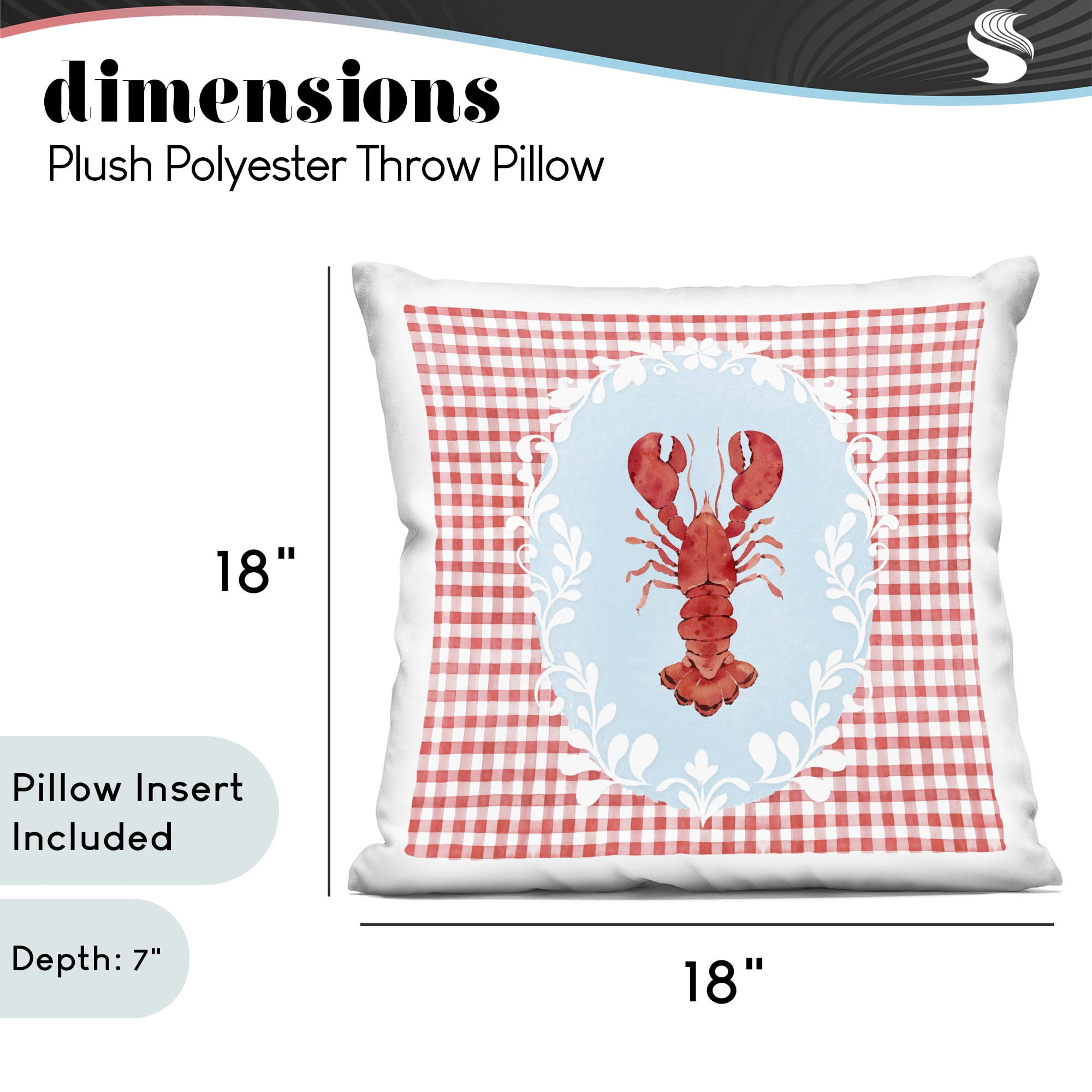 Stupell Industries Lobster with Red Plaid Decorative Printed Throw Pillow, design by Heather Lee Chan, 18 x 7 x 18