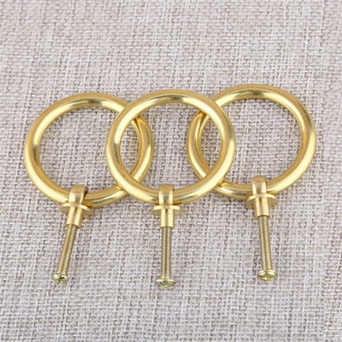 HDJNal 10Pcs 40mm Solid Brass Antique Brass Pulls for Dresser Drawer Ring Pulls Furniture Hardware Brushed Gold Wardrobe Door Handles,Modern Drawer Pulls