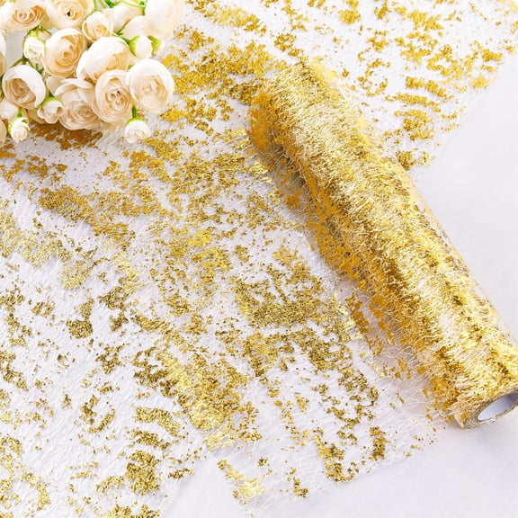 Gold Table Runner, 33 Ft Metallic Foil Thin Mesh Table Runners, Sequin Glitter Gold Table Decorations Centerpieces for Wedding Birthday Christmas Party (One Roll)