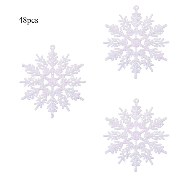 Paquete de 48 adornos de copos de nieve, adornos navideños con copos de nieve, adornos con copos de nieve, adornos para árboles de Navidad con copos de nieve, colgantes de copos de nieve navideños,