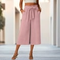 thumbnail image 2 of AHTJRT Capri Pants for Women Flowy Elastic High Waist Wide Leg Casual Loungewear Pants Summer Capris with Adjustable Drawstrings Pink &F2L, 2 of 7