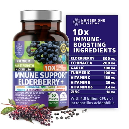N1N Premium 10 in 1 Immune Support Booster with Elderberry, Vitamin C, Zinc, 60 Veg Caps
