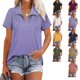 thumbnail image 4 of Blusa Cremallera Cuello en V Abertura lateral Color puro Casual Tops sueltos de manga corta para mujer, 4 of 6
