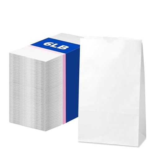 Fit Meal Prep 500 Pack 6 lb White Paper Lunch Bags, 11 x 6 x 3.5" Premium White Paper Bags Bulk for Small Business, Recyclable Snack Sacks, Durable Grocery Bag for Food Storage, Packing