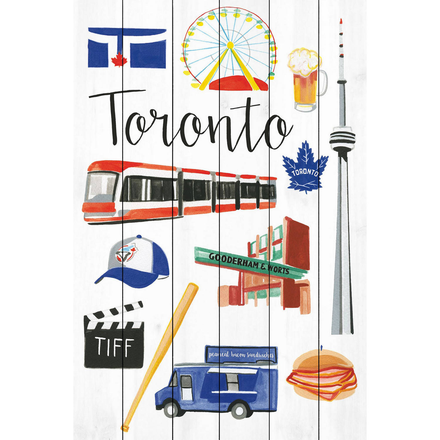 Marmont Hill "Travel Toronto" By Molly Rosner Painting Art Print On White Wood, 12.0" x 1.5"