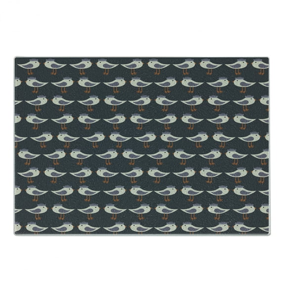 Birds Cutting Board, Cartoon Style Birds in Hats Funny Animals Repeating Pattern with Retro Characters, Decorative Tempered Glass Cutting and Serving Board, Small Size, Multicolor, by Ambesonne