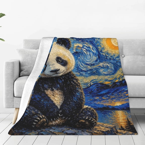 Starry Impressionist Panda Poster, 60x50,Throw Blanket Soft Warm Cozy Fluffy Flannel Fleece Cover for Couch Bed Sofa Chair