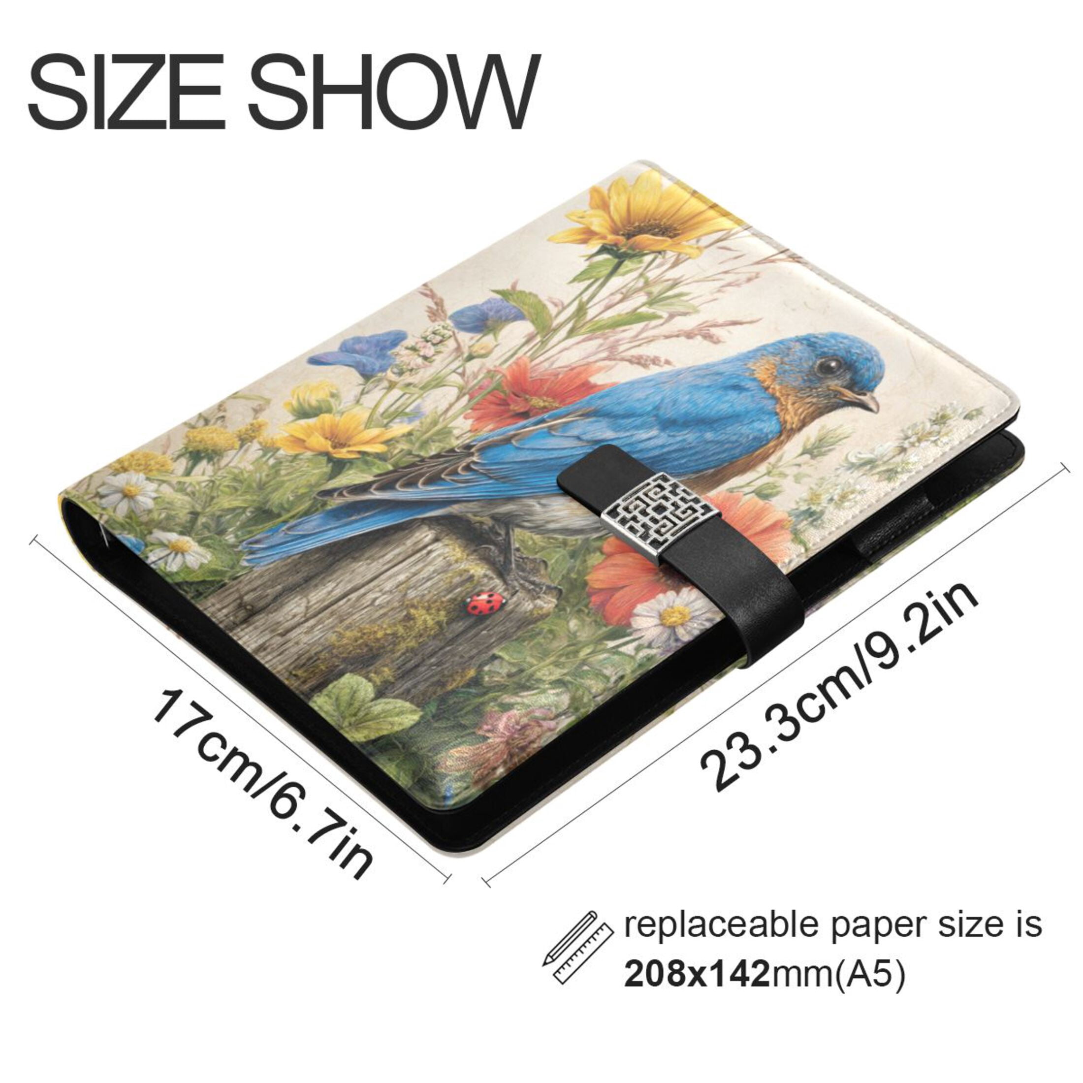 Leather Planner Leather Notebook Notebook Journal Binder Design Pen Pocket Design Convenient for Storage Blue Bird Perched