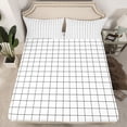 thumbnail image 2 of Feelyou Simple White Plaid Bed Sheets, Fashion Lines Buffalo King Sheets, 4pcs, 2 of 7