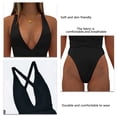 thumbnail image 4 of Traje de baño de mujer de una pieza sin espalda cuello en V profundo cintura alta Color puro almohadilla en el pecho Bikini extraíble negro M, 4 of 4
