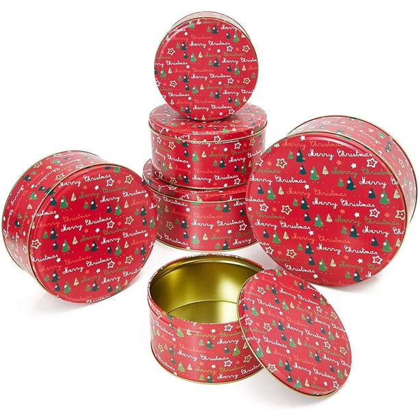 6Pack Christmas Empty Metal Cookie Nesting Tins Box Set