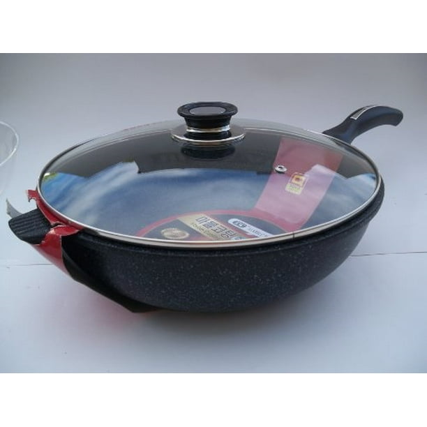 Ceramic Marble Coated Cast Aluminium Non Stick Stir Fry Wok With Glass Lid 32 Cm Walmart Com Walmart Com
