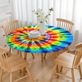 thumbnail image 3 of Colorful Tie Dye Rainbow Pattern Round Fitted Tablecloth with Elastic Edge,Dining Table Cover Waterproof,Outdoor Round Tablecloth for Camping,Dining,Indoor and Outdoor, 3 of 7