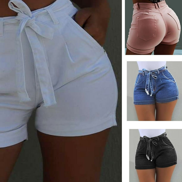 Goriertaly Women Denim Shorts Skinny Short Jeans High waist Denim Shorts Skinny Hot Pants Washed Elastic dark blue xl Walmart