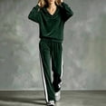 thumbnail image 6 of Tqcoqu Women's 2 Piece Velour Tracksuit,V Neck Hooded Long Sleeve Top & Wide Leg Pants with Side Stripe,Casual Loungewear Plus Size Outfit Set,Army Green Women's S-XXL, 6 of 6
