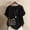 003 Black, variant on Hvot&aat Women Floral Print Short Sleeve Gauze Tops Round Neck Comfy Casual Regular Imitation Linen Tops