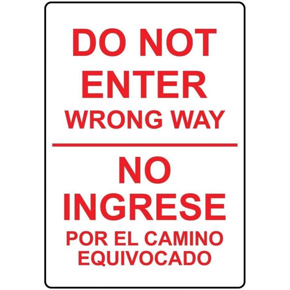 Do Not Enter Wrong Way Bilingual Sign Garage Decor Safety Sign Caution Warning Sign Tin Metal Decor Sign 8x12