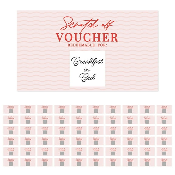 Koyal Wholesale 60 Pre-Printed DIY Scratch-Off Vouchers Couples Date Cards, Pink, Valentine's Day Love Coupons