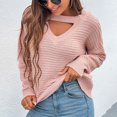 thumbnail image 2 of Lilgiuy Women Casual Soild Long Sleeve Knit Pullover Crewneck Sweater Coat,Pink,8(L) Winter Dresses for 2022, 2 of 5