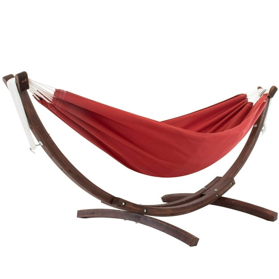 Vivere Double Sunbrella® Hammock with Solid Pine Stand - Crimson