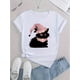 thumbnail image 2 of Camiseta Para Mujer Verano Suave Camiseta Con Cuello Redondo Para Mujer Para Caminar Por La CalleChic Pink Hat Kitten Graphic Tee for Women - Casual Crew Neck Short Sleeve, Stretchy Polyester Blend,, 2 of 7