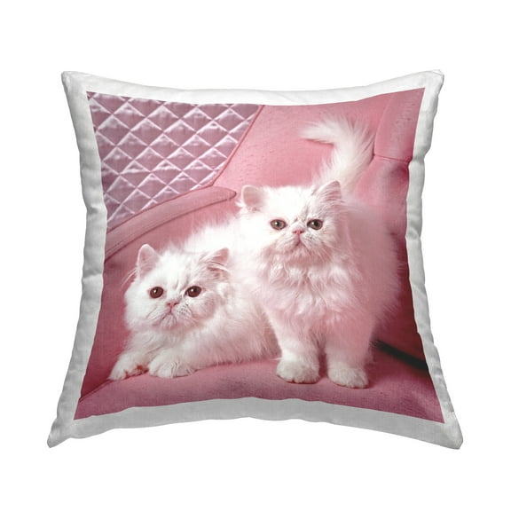 Stupell Industries White Kittens on Pink Square Decorative Printed Throw Pillow, 18 x 18