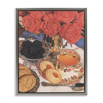 Stupell Industries Tea Party & Berries Food & Beverage Painting Gray Floater Framed Art Print Wall Art, 17 x 21