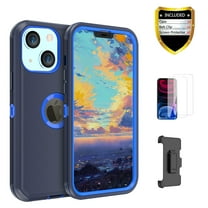 Xhy iPhone 13 Mini Case   Screen Protectors   Belt Clip Holster, Heavy Duty Hard Shockproof Armor Protector Case (Dark Blue Blue)