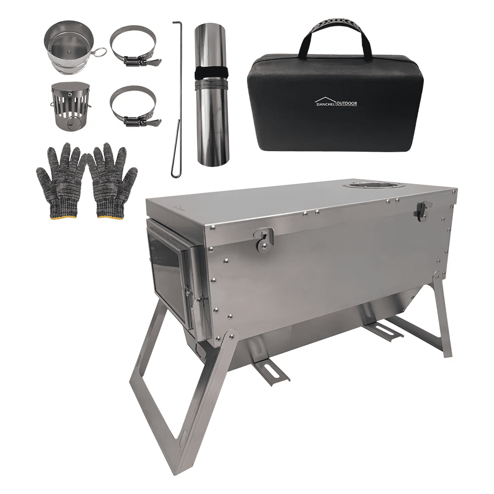 DANCHEL OUTDOOR S7C Camping Tent Stove Stove, 304 Stainless Steel Folding Wood Stove for Tent Heating, Portable Folding Camping Stove