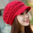 thumbnail image 4 of Gorro de punto cálido de Invierno para mujer, gorro de lana, boinas de esquí para nieve, gorros con visera, gorro de pico de pato de ala corta cálido de felpa para mujer, 4 of 5