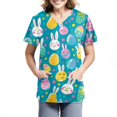 thumbnail image 2 of Scrub Top Women Black，Easter Scrub Tops Women Bunny Egg Hunt Print Scrubs Short Sleeve Holiday Working Uniform with Pockets，Blue，XXXL, 2 of 4