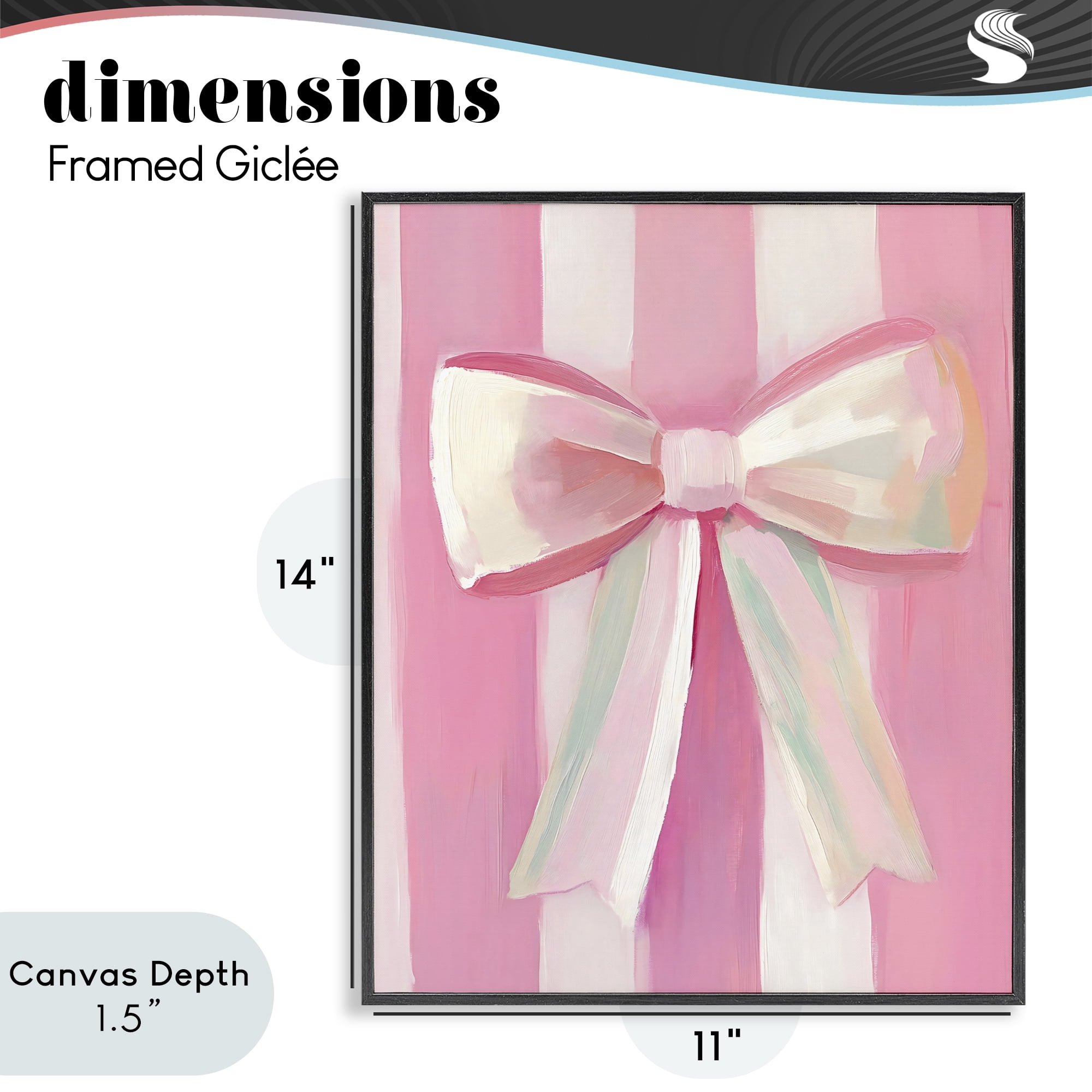 Stupell Industries Preppy Pink Bow on Stripes Black Framed Giclee Art, design by The Prints Vibe