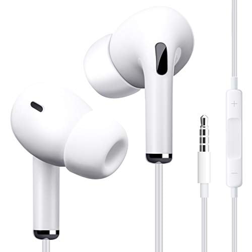 Wired Earbuds, Earbuds with Microphone and Volume Control, in Ear Ergonomic Noise Isolating Headphones, Earphones with 3.5mm Jack, S/M/L Eartips,Powerful Bass Sound (White)