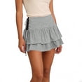 thumbnail image 2 of TaTaai Women's Solid High Waisted A-Line Mini Skirt Tiered Ruffle Tie Waist Double Layer Hem Vintage Style for Casual Summer Daily Wear Gift, 2 of 5