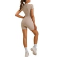 thumbnail image 3 of INSPIRE CHIC Women's Short Sleeve Ribbed Jumpsuit Front Zipper Playsuit Unitard Shorts Casual High Neck Workout Bodysuit, 3 of 6