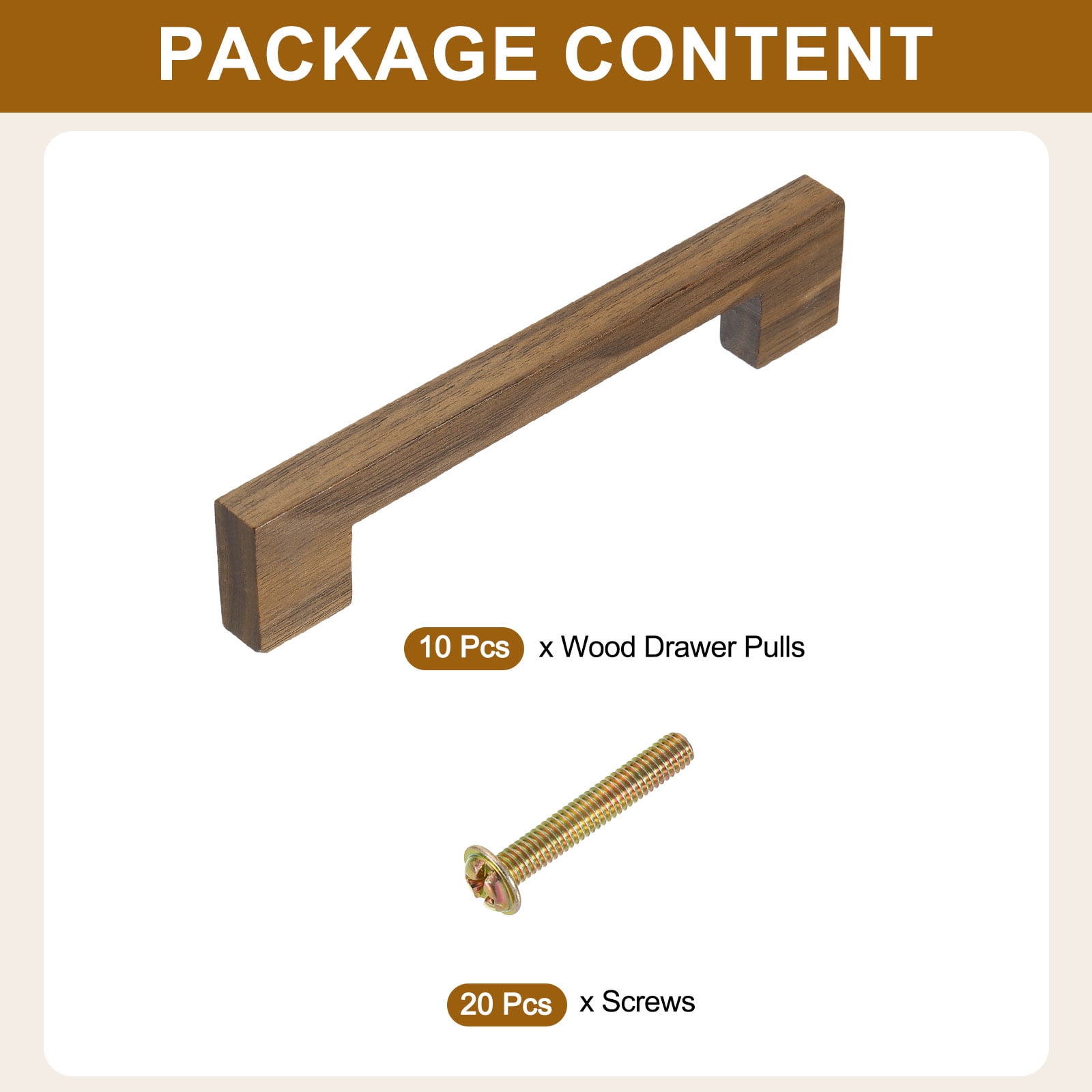 Uxcell 10 Pack Wood Drawer Pulls, 5 Inch Hole Center Square Wooden Drawer Pulls Cabinet Handles with Screws for Kitchen Dresser Wardrobes Door Cupboard, Dark Walnut