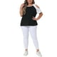 thumbnail image 2 of Blusa de verano de manga corta con contraste para mujer de tallas grandes Agnes Orinda 2X negra, 2 of 6