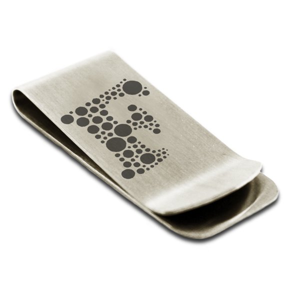 Stainless Steel Letter F Initial Dotted Monogram Engraved Engraved Money Clip Credit Card Holder