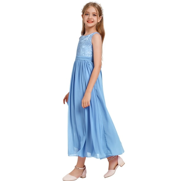 IBTOM CASTLE Flower Girl Dresses Junior Wedding Bridesmaid Prom Party Chiffon Floral Lace Flowy Maxi Princess Pageant Long Communion Gown 11 12 Years Light Blue Walmart Business Supplies