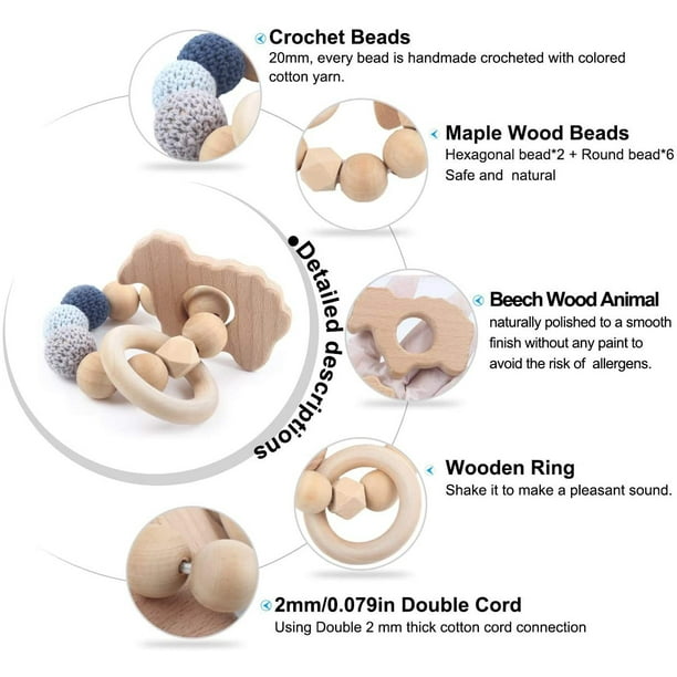 BABARLA 4 Packs Wooden Teethers Baby Teething Toys Toddler