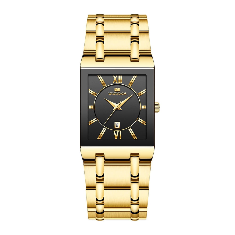 Yundap Mens Watches Square Wristwatches Stainless Steel Gold Watch Diamond Wristwatch Decorative Watches Gold