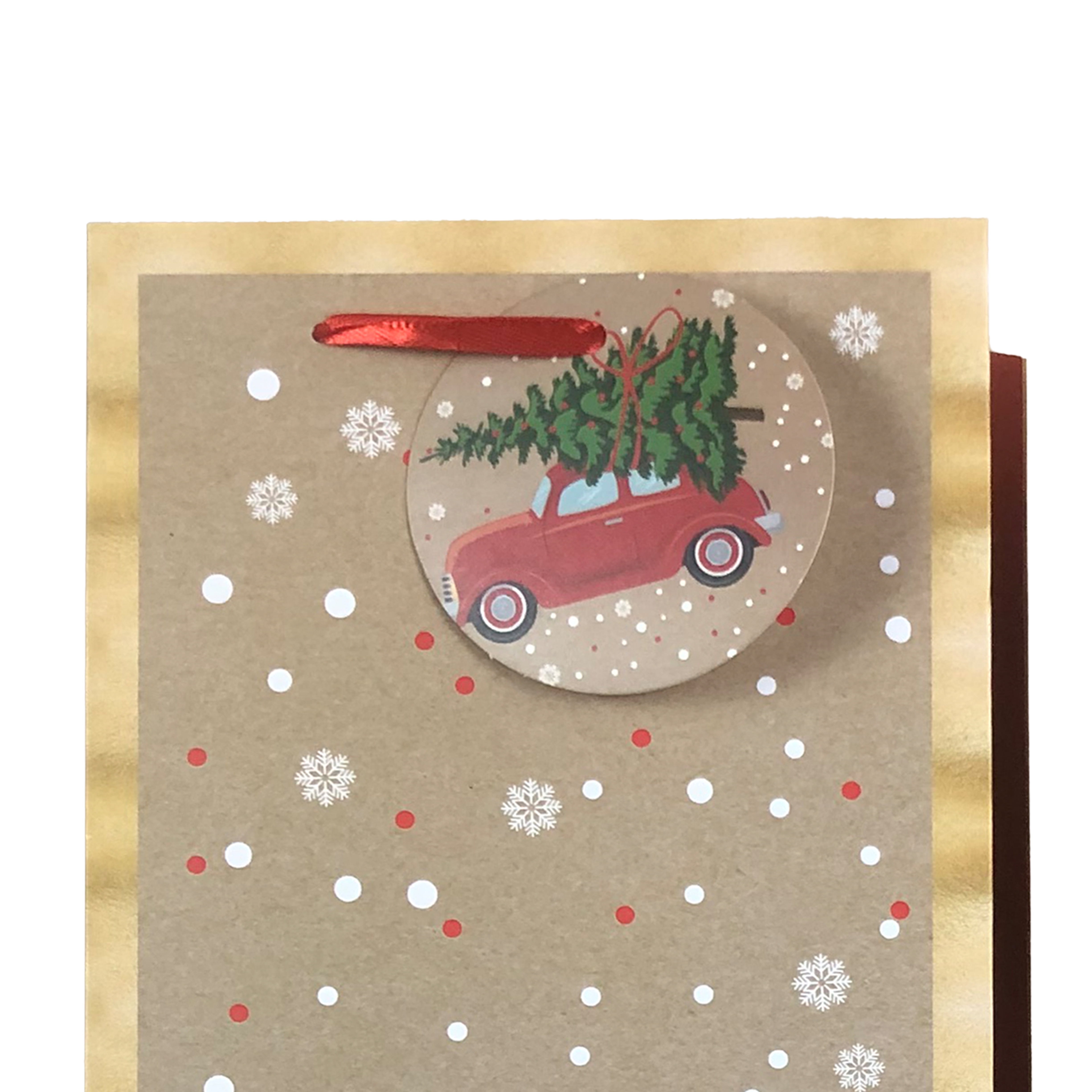 Holiday Time Christmas Wine Gift Bag With Tree and Car Design, CHRISTMAS WINE GIFT BAG WITH TREE