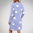 thumbnail image 4 of SMihono Fashion Womens Casual Long Sleeve Dress Fashion Dot Print Side Split Comfy Midi Dress Dressy Crewneck Spring Tunic Dress Tops Blue 6, 4 of 7