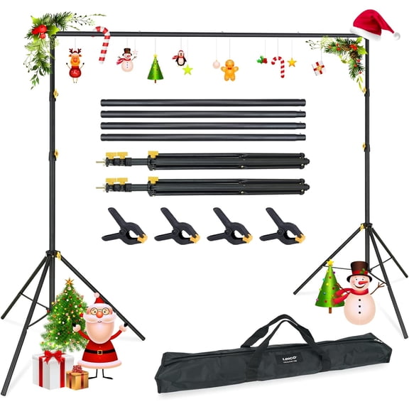Backdrop Support Stand Kit 10x6.5ft Adjustable Photography Studio Photo Background Support System with Carrying Bag for Green Screen Muslin, 4171