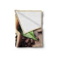 thumbnail image 2 of Coffee Soft Flannel Fleece Throw Blanket, Beans on the Old Table Morning Drink Waking up Rustic Theme Leaves Beans, Cozy Plush for Indoor and Outdoor Use, 70" x 90", Pale Caramel Green, by Ambesonne, 2 of 5