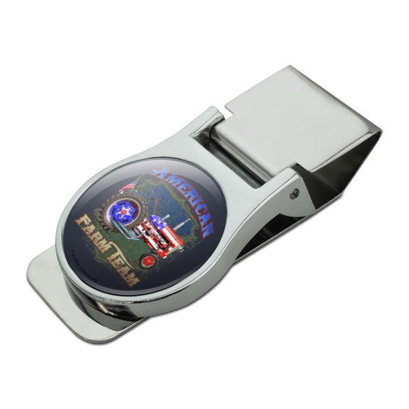 Farm Tractor American Team USA Flag Farming Satin Chrome Plated Metal Money Clip