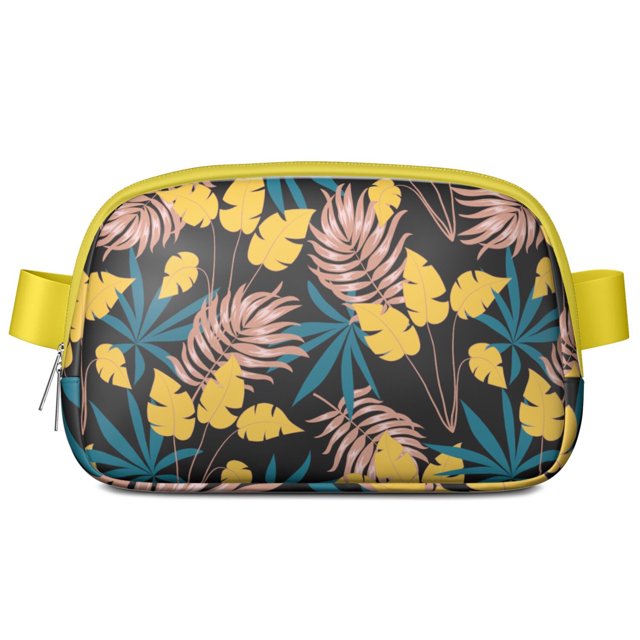 Palm Paradise Fanny Pack – Waterproof Adjustable Waist Bag with Oversized Monstera Leaf Design, Statement Vacation Style