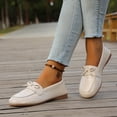 thumbnail image 3 of Womens Flat Leather Loafers Cute Bowknot WideToe Box Non Slip Work Shoes Lightweight Slip On Casual Dress Loafer White Size 7.5, 3 of 9