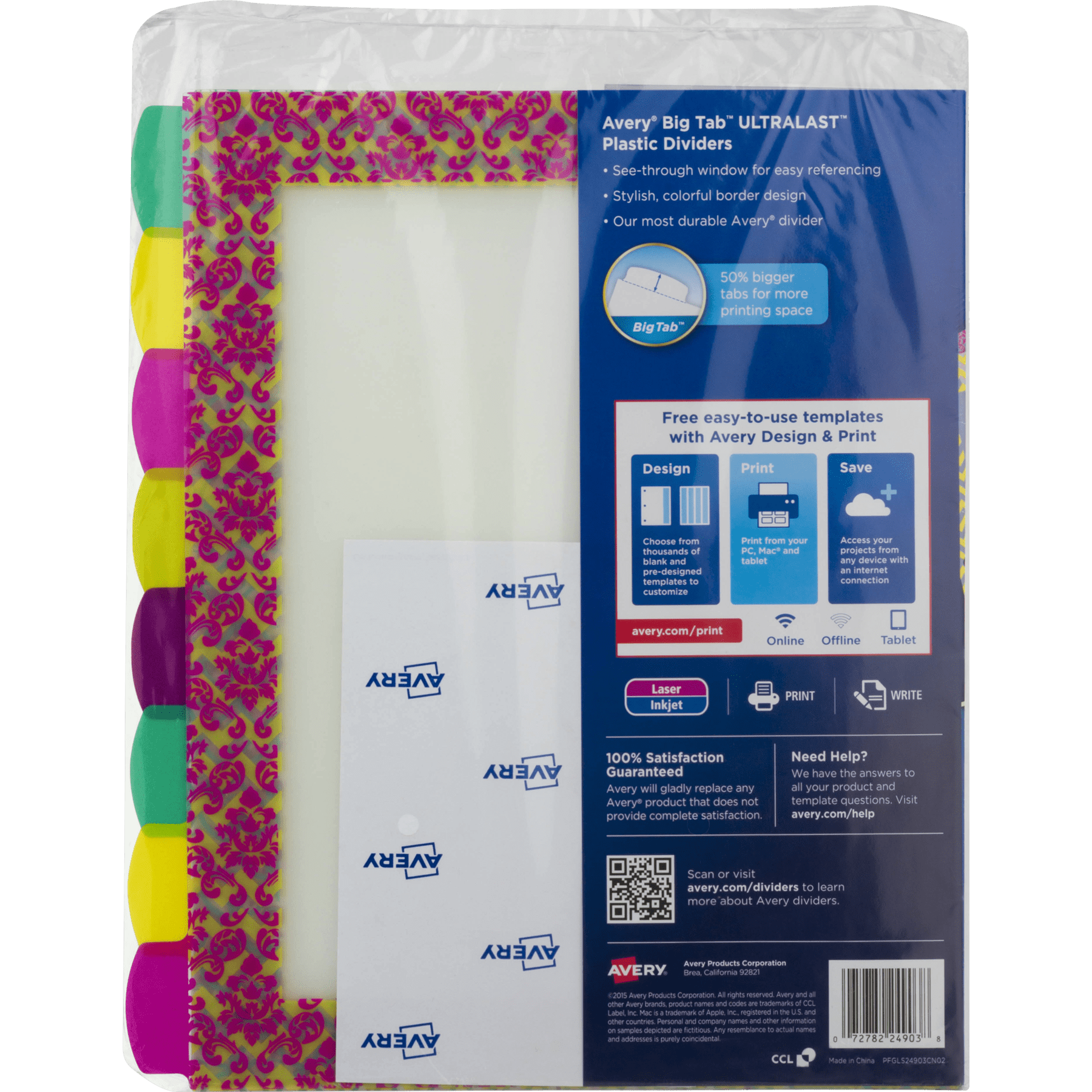 Avery Ultralast Big Tab Plastic Dividers Assorted Designs 24903 8 Tabs 1 Set